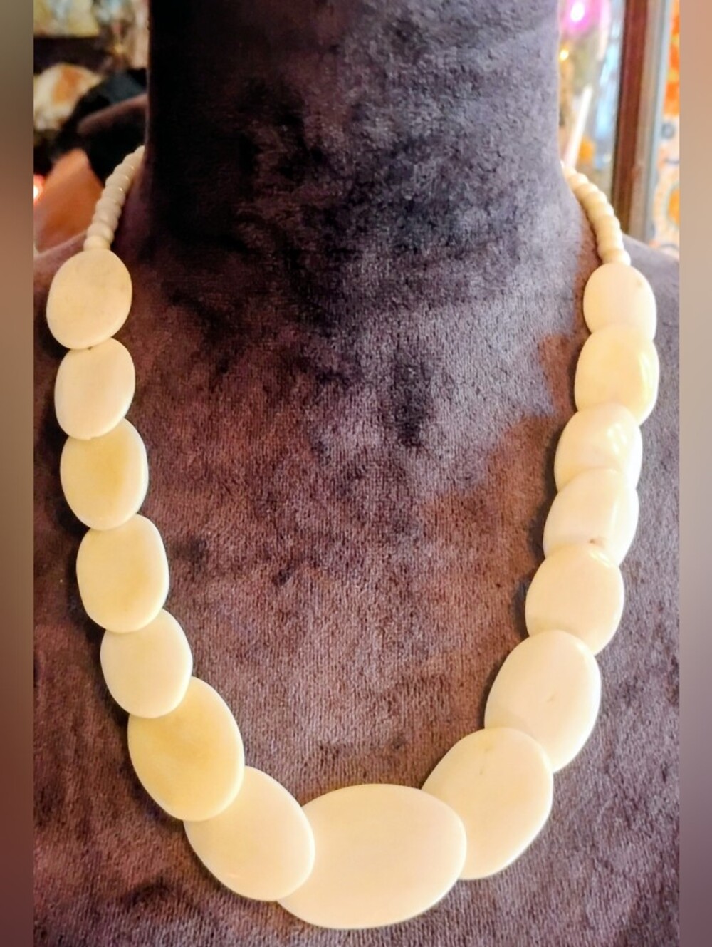 Vintage Bohemian Bone Bead Cream Disc Earth Spirit Bead Necklace